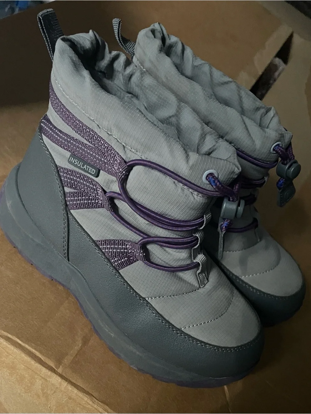 Lands' End Kids Gray and Purple Snow Boots